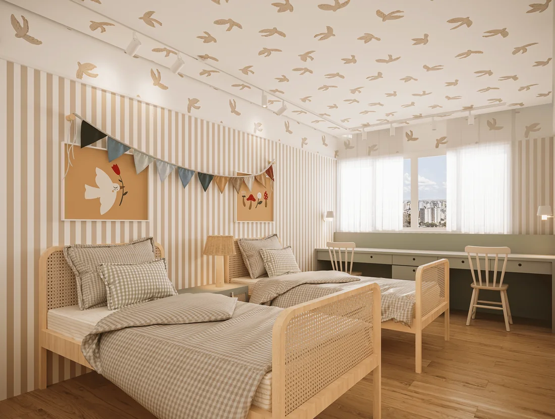Quarto de irmãos com enxoval vichy da Beni Falcão